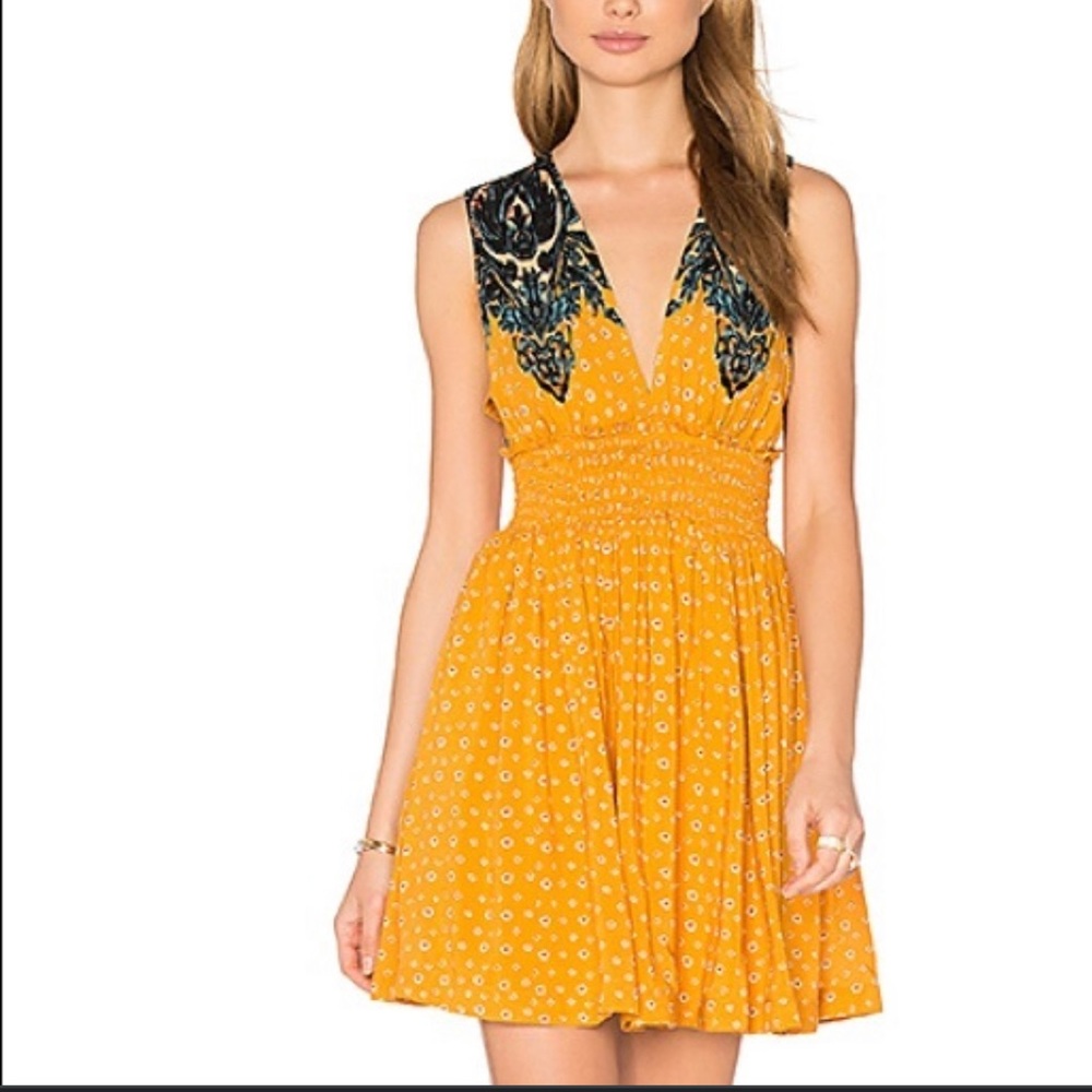 Free people orange V neck sun dress